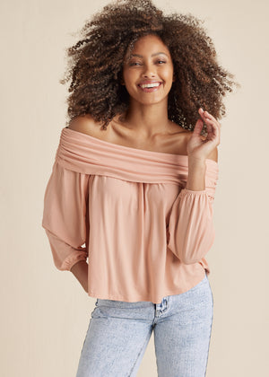 Off-Shoulder Knit Top - Peach Blush - thumbnail-1