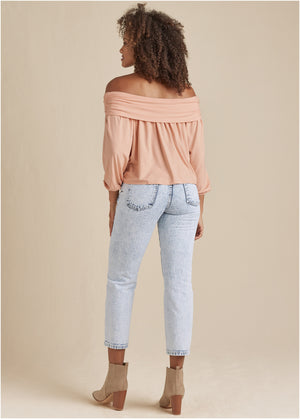 Off-shoulder knit top - Peach Blush - thumbnail-3