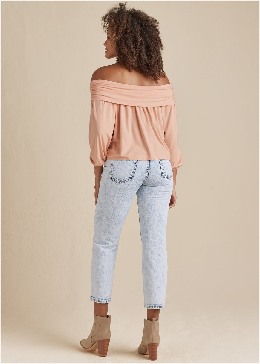 Off-Shoulder Knit Top - Peach Blush