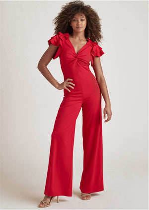 Ruffle sleeve jumpsuit - Red - thumbnail-1