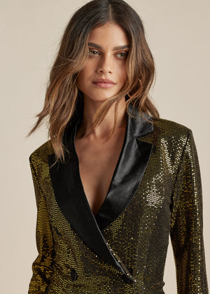 Metallic Blazer Dress - Black & Gold - thumbnail-3