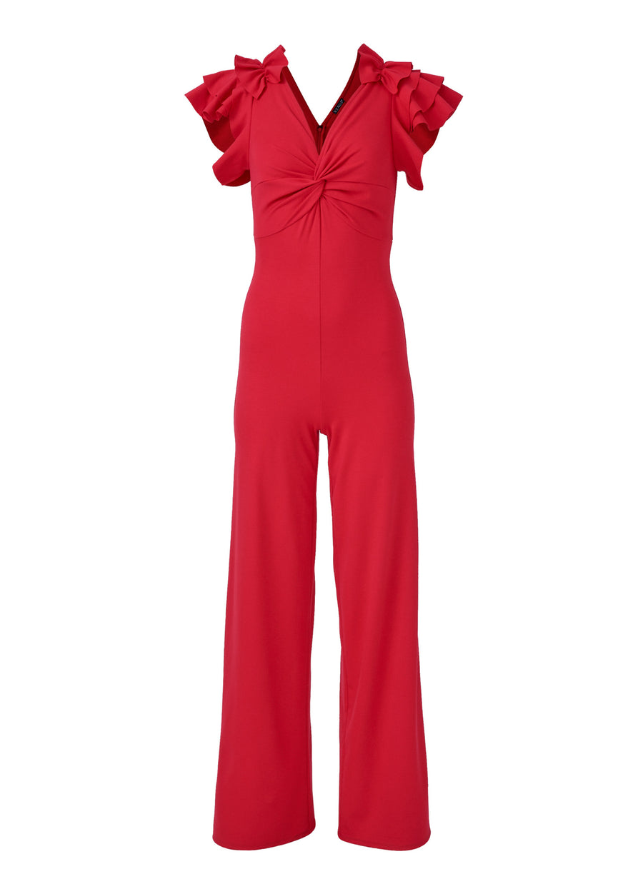 Ruffle Sleeve Jumpsuit - Red