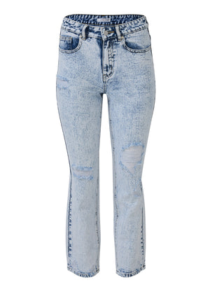 Stove Pipe Distressed Jeans - Acid Wash - thumbnail-7