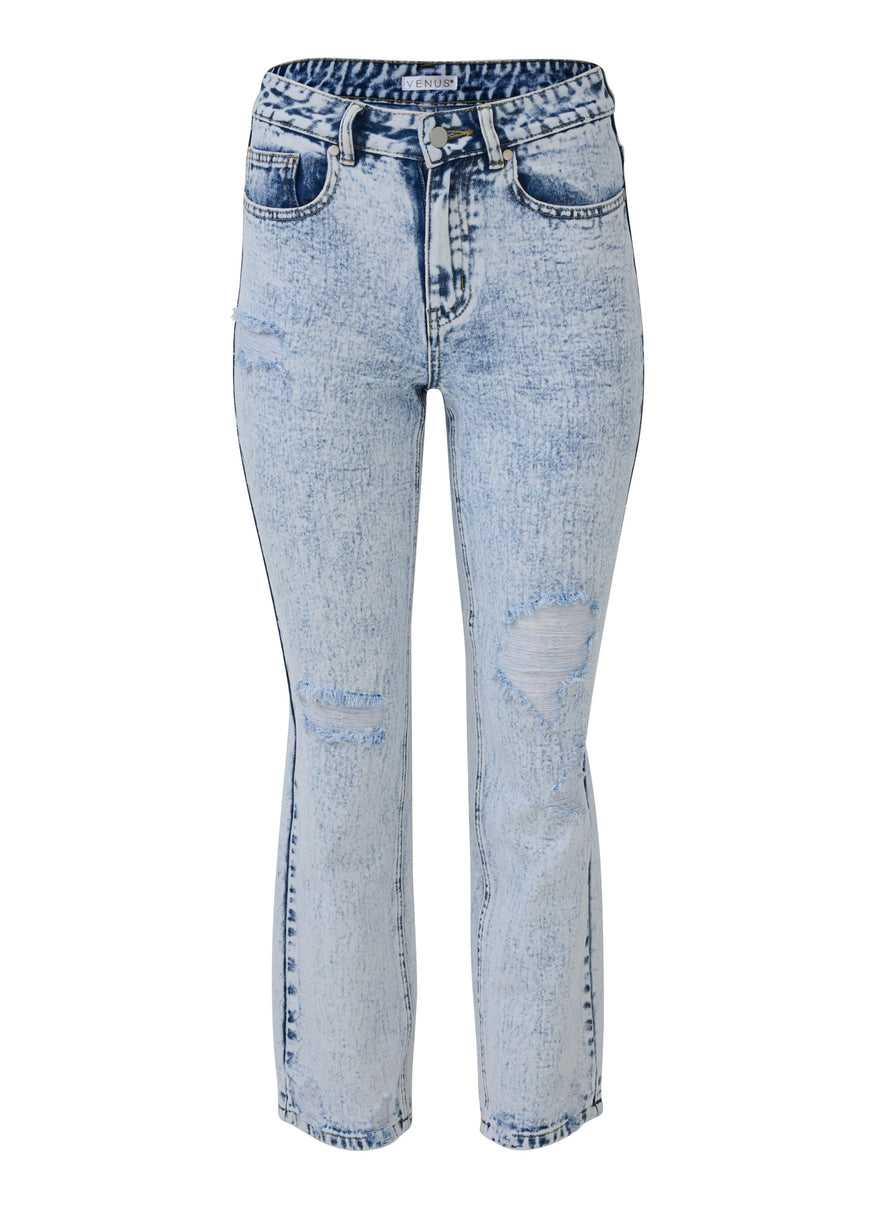 Stove Pipe Distressed Jeans - Acid Wash