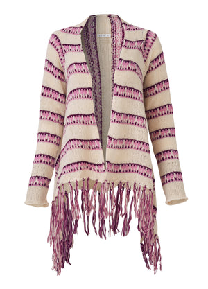 Stripe Fringe Cardigan - Beige Multi - thumbnail-6