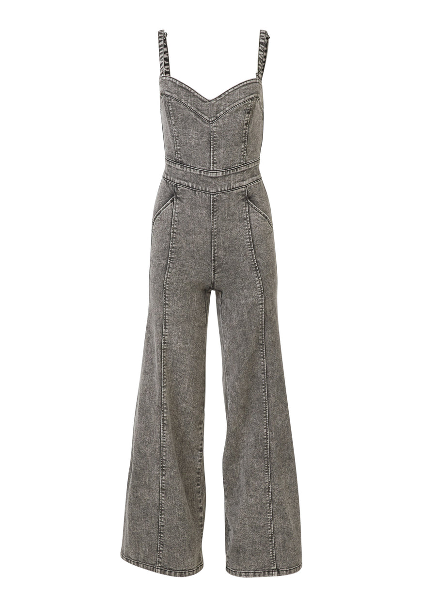 Combinaison en jean jambe large - Grey Washed Denim