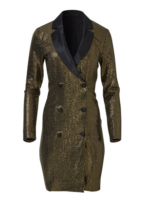 Metallic Blazer Dress - Black & Gold - thumbnail-5