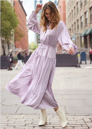 Long sleeve shirt dress - Light Purple - thumbnail-7