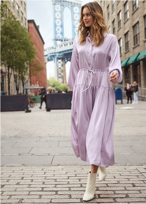 Long sleeve shirt dress - Light Purple - thumbnail-9