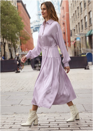 Long sleeve shirt dress - Light Purple - thumbnail-8