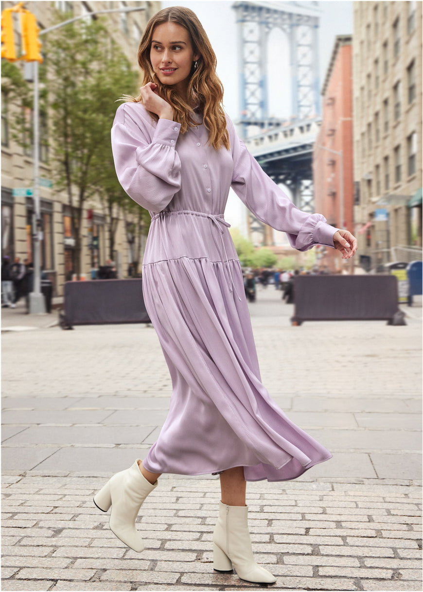 Long Sleeve Shirt Dress - Light Purple