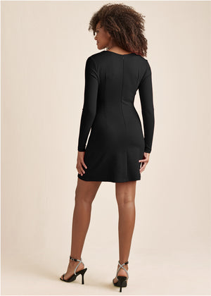 Plunging Embellished Dress - Black - thumbnail-3