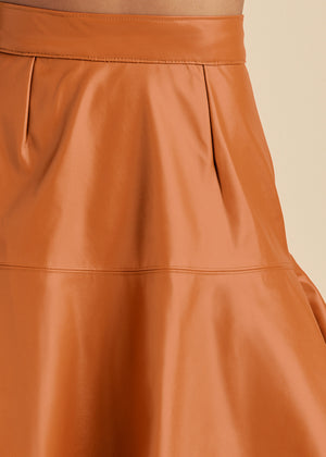 Faux Leather Trumpet Skirt  - Cognac - thumbnail-5