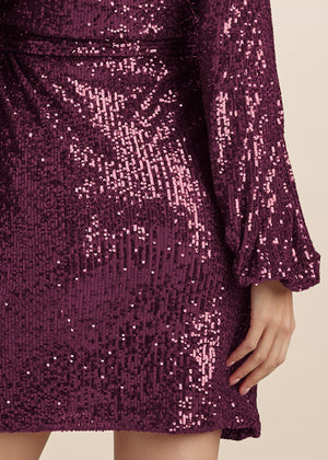 Belted Sequin Wrap Dress - Wine - thumbnail-4