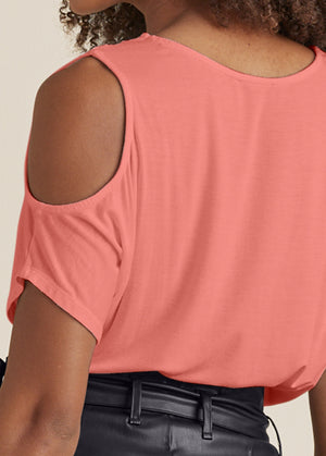 Cold-Shoulder V-Neck Top - Burnt Coral - thumbnail-4