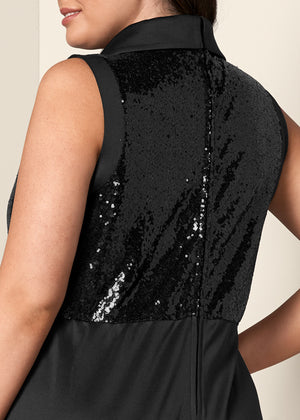 Sequin Tuxedo Jumpsuit - Black - thumbnail-9