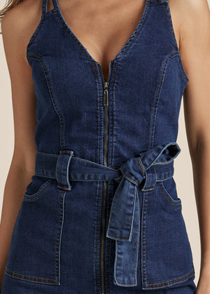 Denim Dress With Zipper - Dark Wash - thumbnail-3