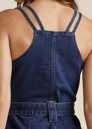 Denim Dress With Zipper - Dark Wash - thumbnail-4