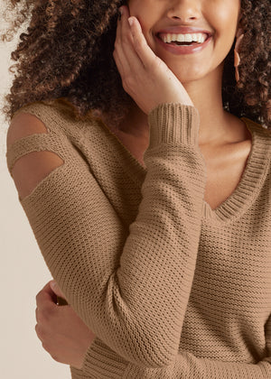 Cutout Sleeve Sweater - Tan - thumbnail-4