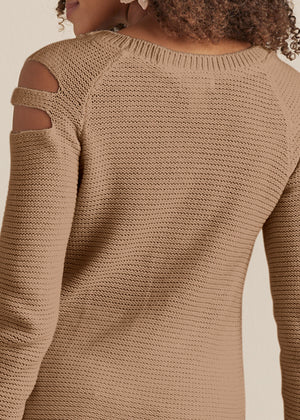 Cutout Sleeve Sweater - Tan - thumbnail-5