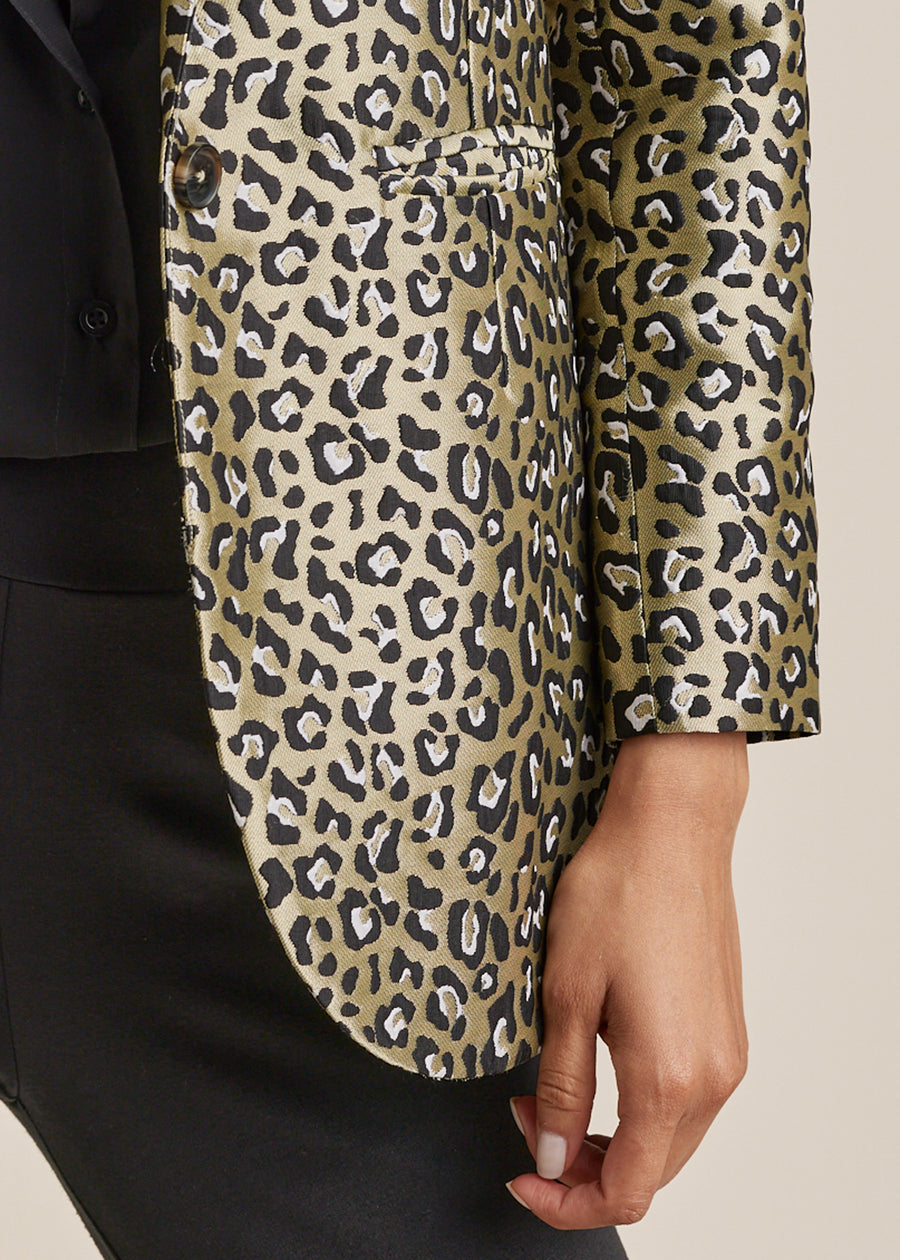 Leopard Jacquard Blazer - Black & Gold