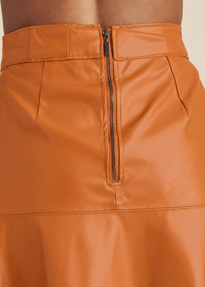 Faux Leather Trumpet Skirt  - Cognac - thumbnail-6