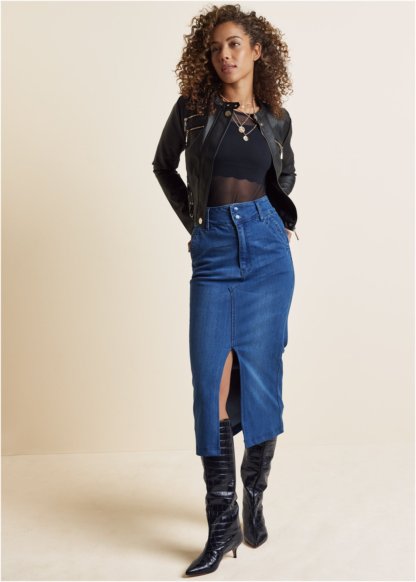 Jupe midi en denim upcyclé - Dark Wash