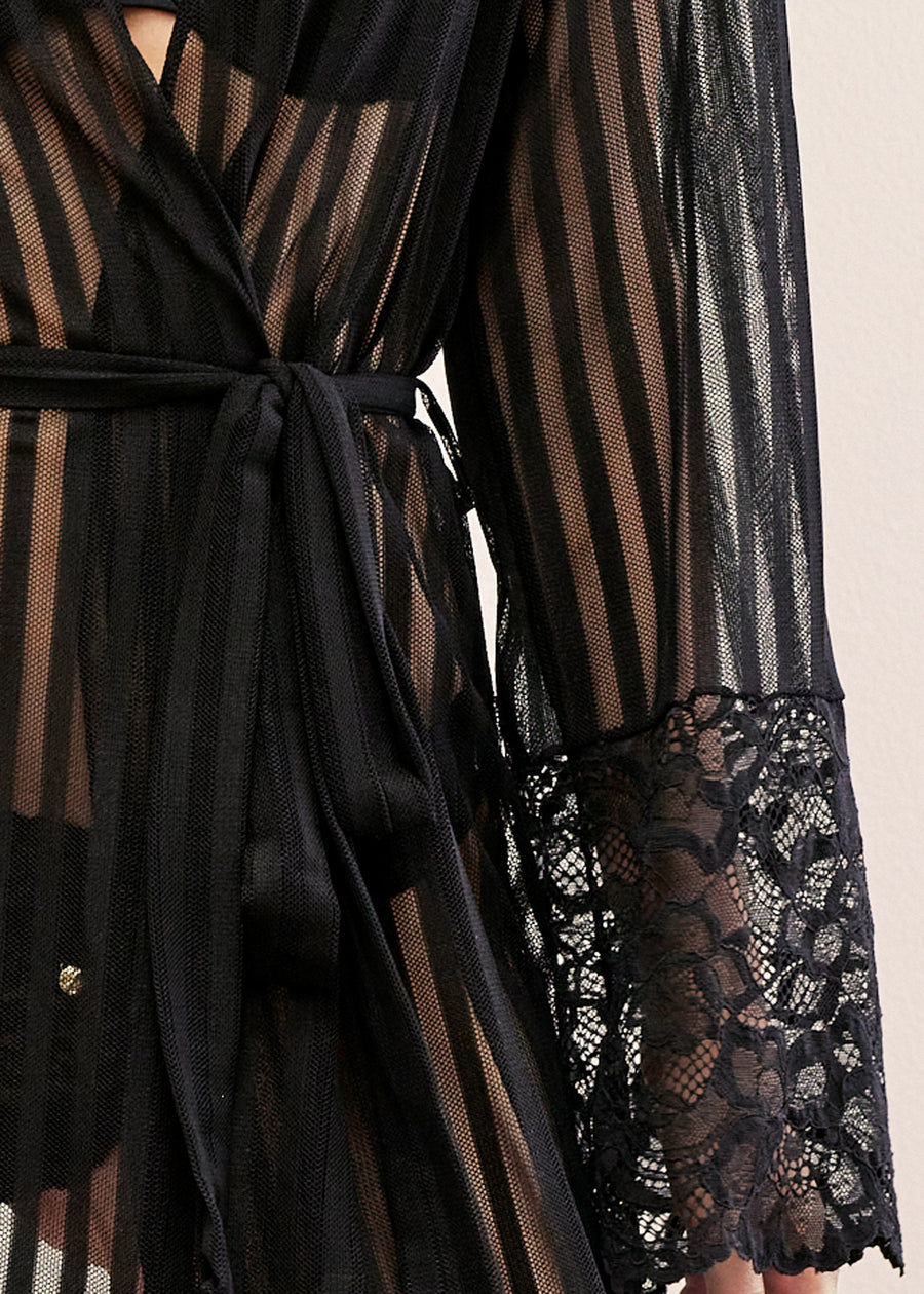 Illusion Lace Robe - Onyx Stripe