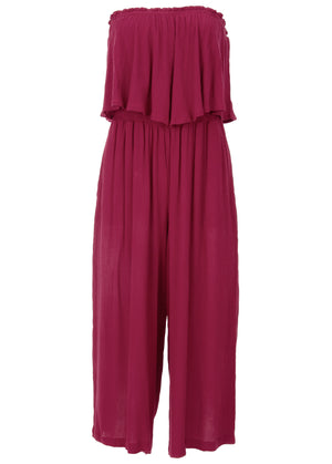 Strapless ruffle jumpsuit - Mauve - thumbnail-3