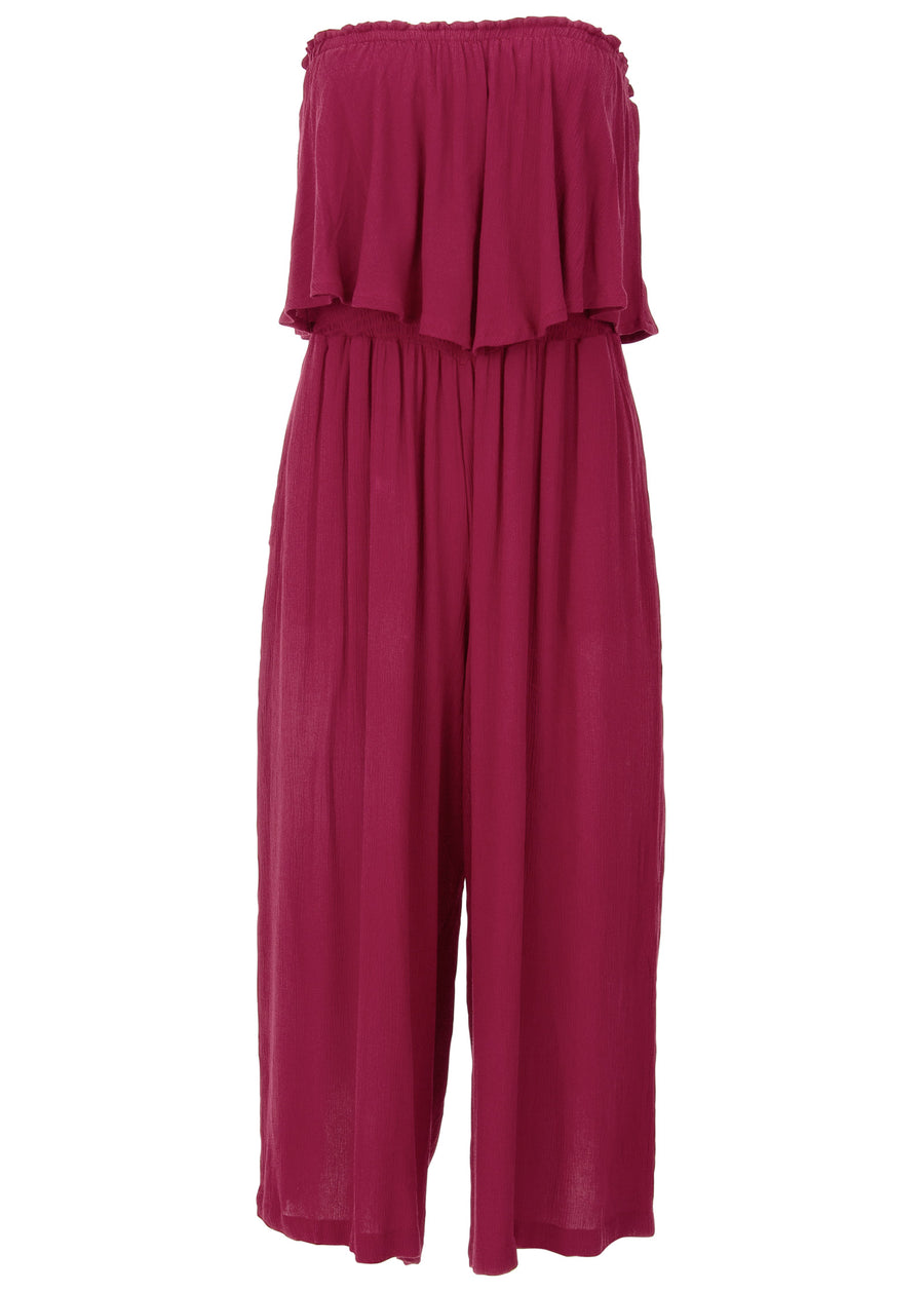 Strapless Ruffle Jumpsuit - Mauve