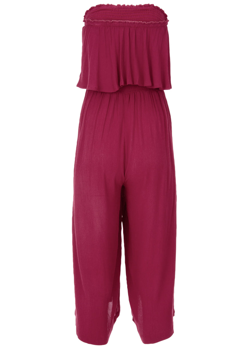 Strapless Ruffle Jumpsuit - Mauve