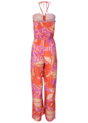 Smocked printed jumpsuit - Orange Multi - thumbnail-4