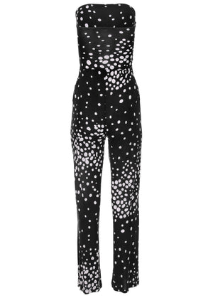 Strapless Printed Jumpsuit - Black & White - thumbnail-4