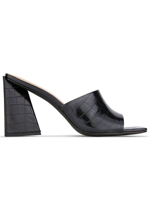 Faux Croc Mules - Black - thumbnail-2