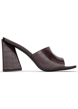 Faux Croc Mules - Brown - thumbnail-2