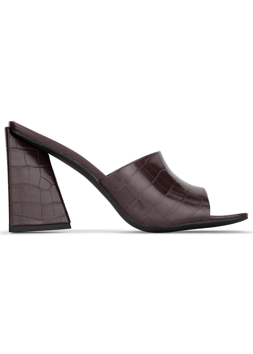 Faux Croc Mules - Brown