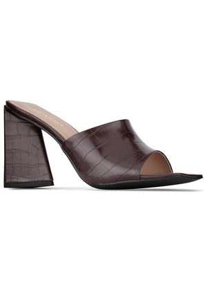 Faux Croc Mules - Brown - thumbnail-1