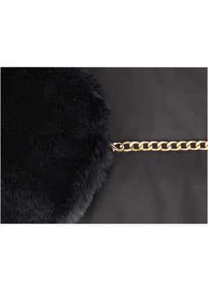 Chain Detail Faux Fur Stole - Black - thumbnail-2