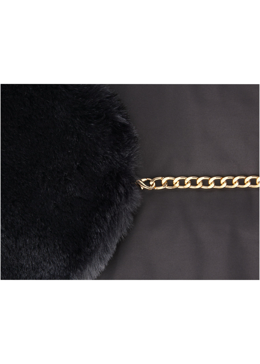 Chain Detail Faux Fur Stole - Black