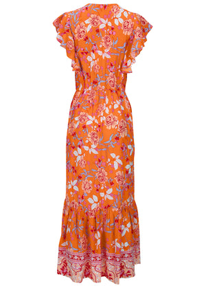 Flutter sleeve midi dress - Orange Multi - thumbnail-4