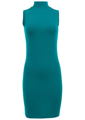 Mock Neck Mini Dress - Teal - thumbnail-3