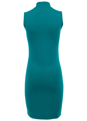 Mock neck mini dress - Teal - thumbnail-4