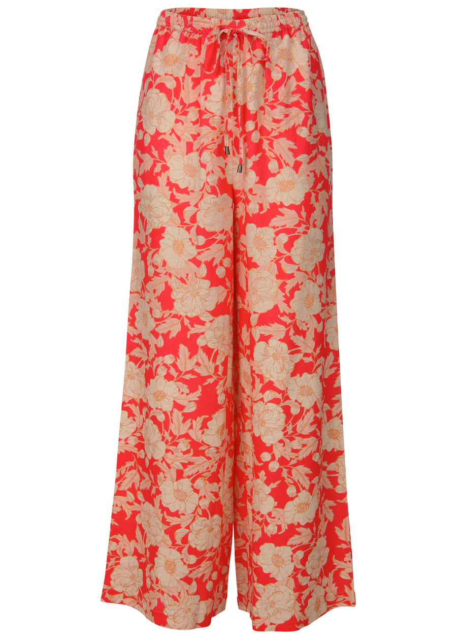 Cotton linen wide leg pants - Venetian Floral