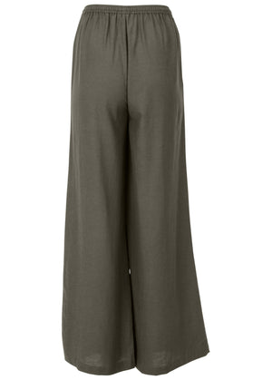 Cotton Linen Wide Leg Pants - Olive - thumbnail-6