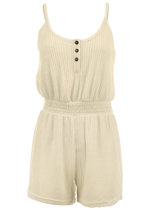 Cozy Waffle Romper - Oatmeal - thumbnail-4