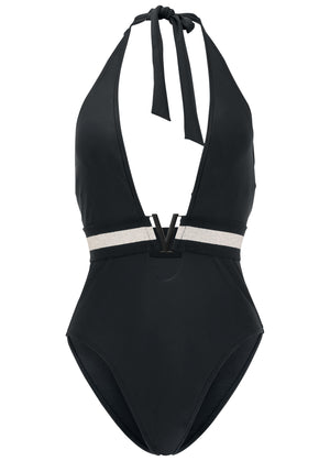 Deep V One-Piece - Black Beauty - thumbnail-4