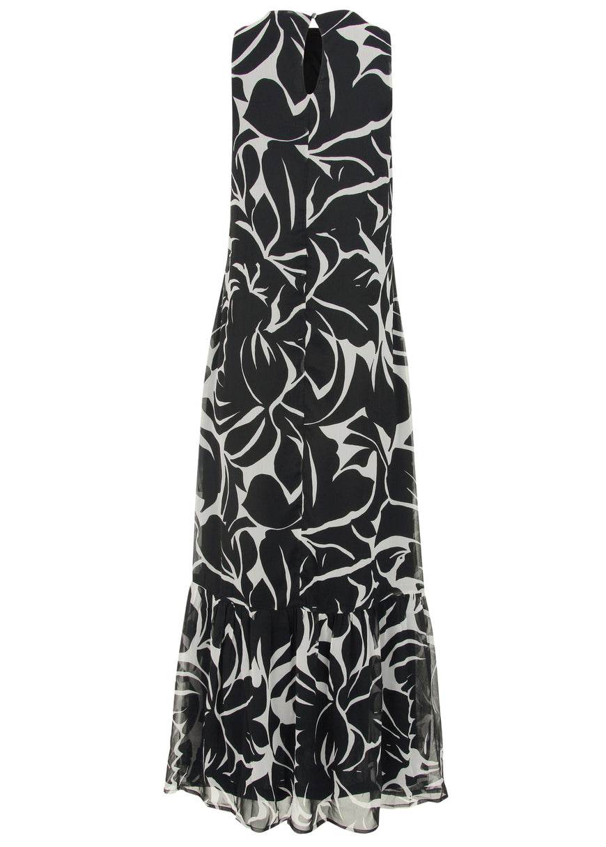 Ruffle Hem Maxi Dress - Woodcut Botanical