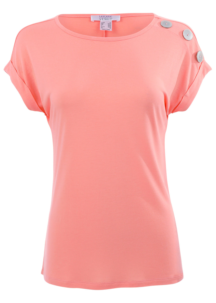 Button Detail Top - Peach