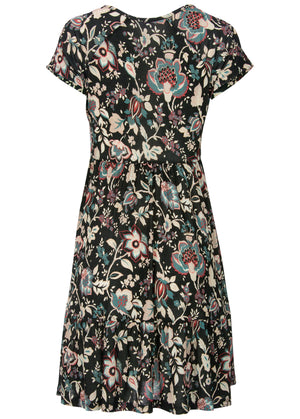 Robe courte col V - Noir Floral - thumbnail-5