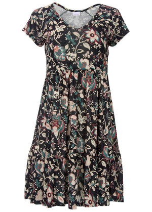 Robe courte col V - Noir Floral - thumbnail-2